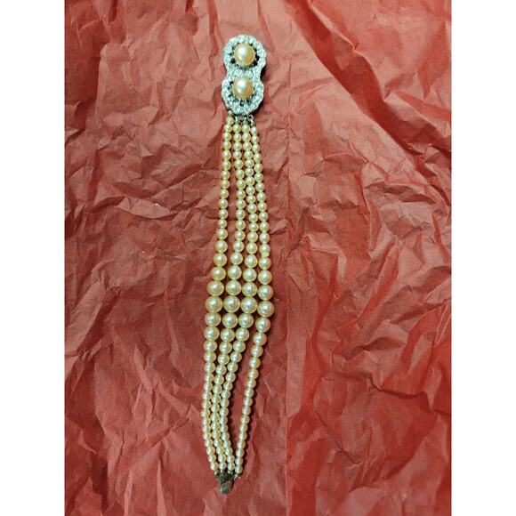 Vintage JAPAN 4 Strand Faux Pearl Bracelet  6.5" Long Costume Jewelry - Picture 3 of 10